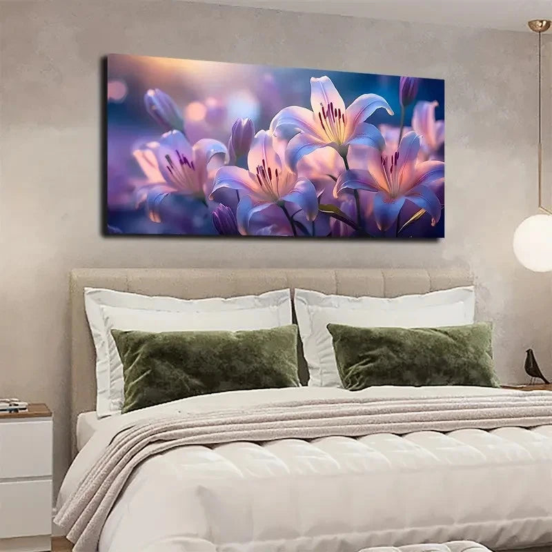 Vibrant Blooming Lilies Wall Art canvas office home room framed 120x60cm