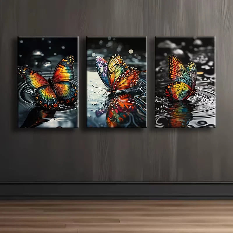 3pcs Butterfly Design with Vibrant Accent Wall Art Set Canvas Framed 50x70cm - High Quality Print 100% Australian Made Wall Canvas Ready to Hang - Bella Home Decor