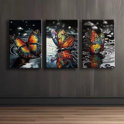 3pcs Butterfly Design with Vibrant Accent Wall Art Set Canvas Framed 50x70cm - High Quality Print 100% Australian Made Wall Canvas Ready to Hang - Bella Home Decor