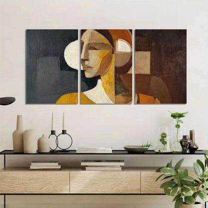 3pcs Abstract Woman – Picasso Style Poster Metal Print Ready to Hang Art - Bella Home Decor