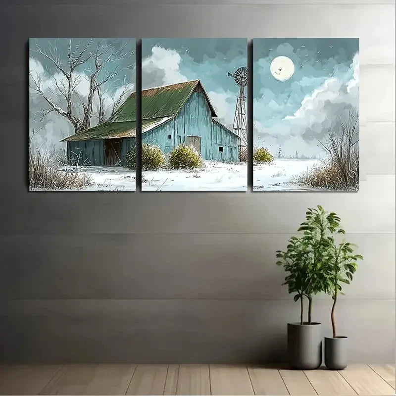 3pcs Winter Landscape With Snow Covered Wall Art Set Canvas Framed 40x60cm - High Quality Print 100% Australian Made Wall Canvas Ready to Hang