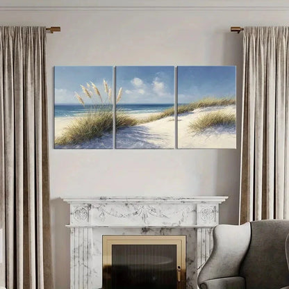 3pcs Beach Landscape Coastal Art Sand Dunes Metal Print Ready to Hang Art - Bella Home Decor