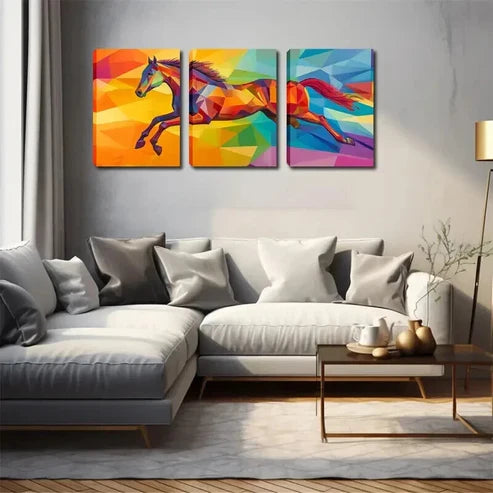 3pcs Horse Geometric Composition Perfect Wall Art Canvas Unframed - High Quality Print 100% Australian Made Wall Canvas