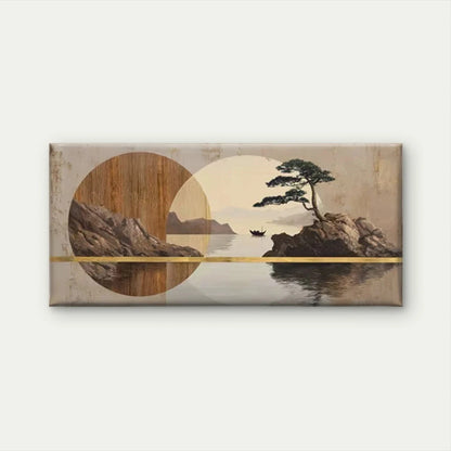 Golden, Tones - Modern Coastal Wall Art Canvas Office Home Room Framed 120x60cm