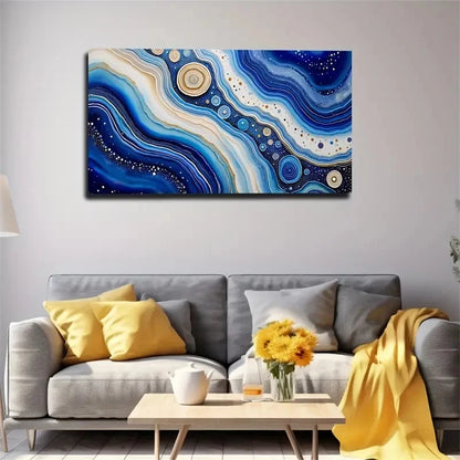 Large Abstract Blue Marble Wall Art Canvas Office Home Room Framed 120x60cm