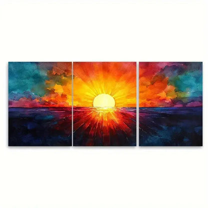 3pcs Abstract Sun Rays Vibrant Illustration Wall Art Canvas Unframed - High Quality Print 100% Australian Made Wall Canvas - Bella Home Decor