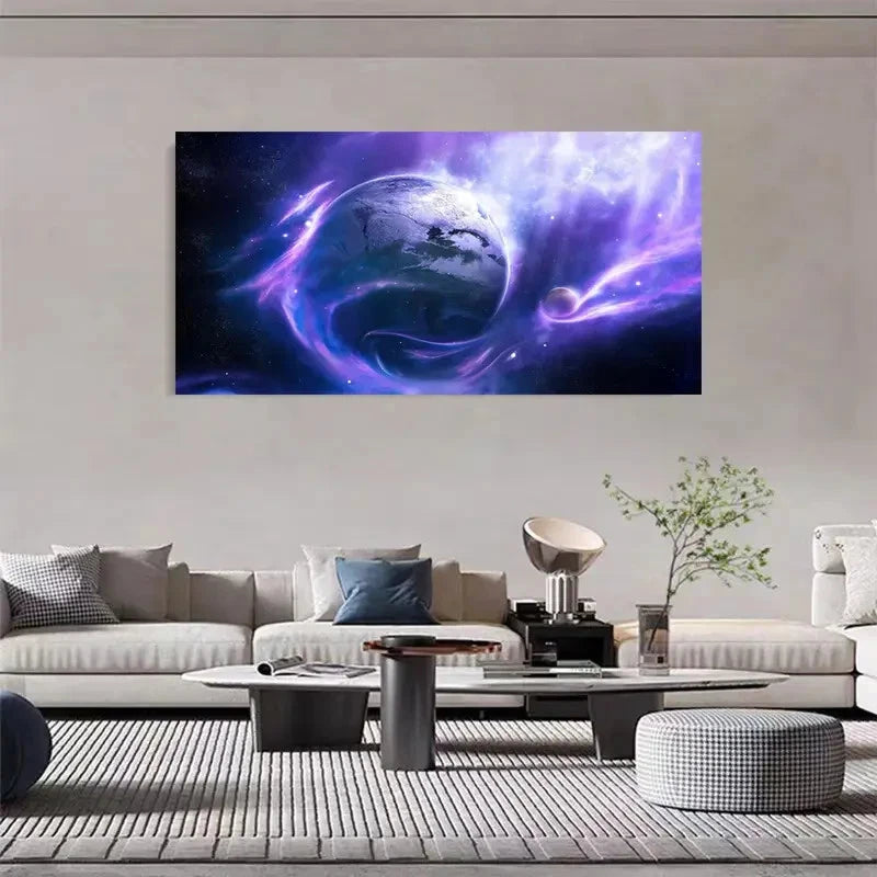Purple Space Galactic Landscape Wall Art Canvas Office Home Room Framed 120x60cm - Bella Home Decor