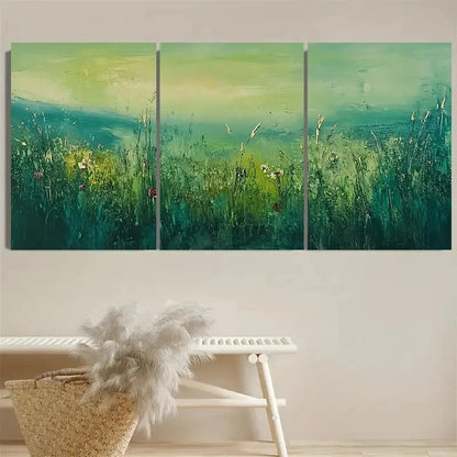 3pcs Green Field & Botanical Floral Wall Art Set Canvas Framed 50x70cm - High Quality Print 100% Australian Made Wall Canvas Ready to Hang - Bella Home Decor