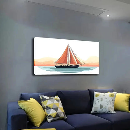 Red Sailboat Sailing Blue-Green Wall Art Canvas Office Home Room Framed 120x60cm - Bella Home Decor