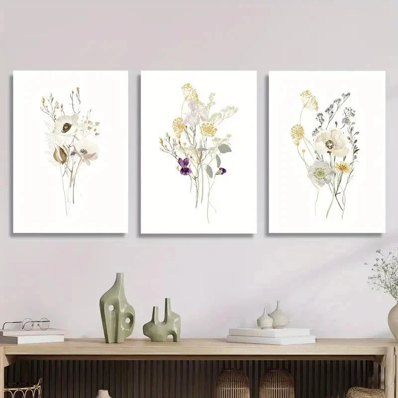 3pcs Green modern floral botanical Metal Print Ready to Hang Art