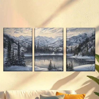 3pcs Forest with Serene Lake & Mountain Wall Art Set Canvas Framed 40x60cm - High Quality Print 100% Australian Made Wall Canvas Ready to Hang - Bella Home Decor