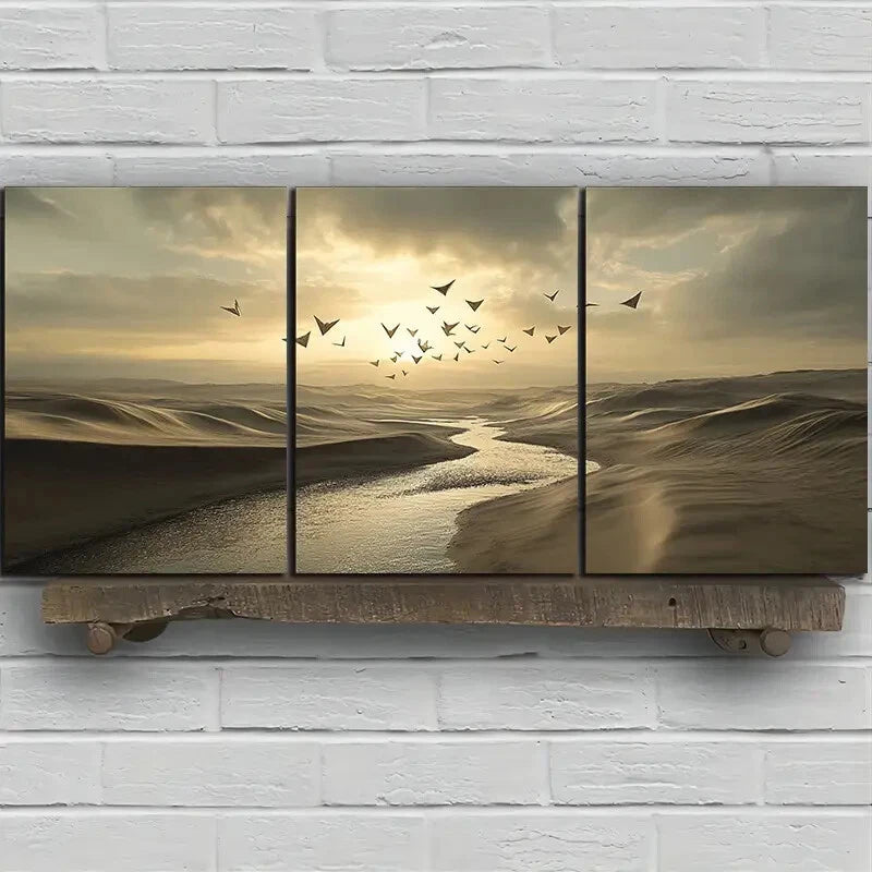 3pcs Flying Kite on The Desert Canyon Metal Print Ready to Hang Art - Bella Home Decor