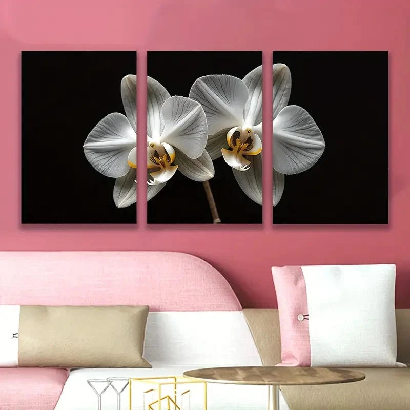 3pcs Silver And Golden Orchid Flowers Wall Art Set Canvas Framed 60x90cm - High Quality Print 100% Australian Made Wall Canvas Ready to Hang