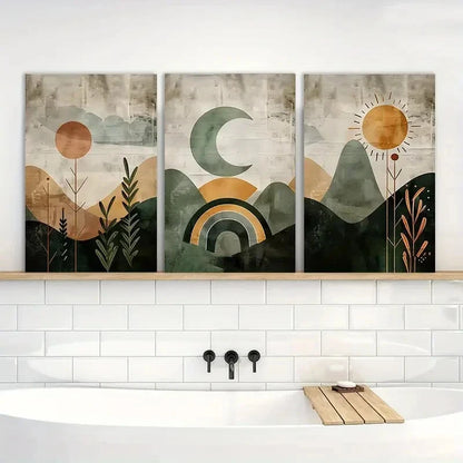 3pcs Abstract Landscape Painting Boho Wall Art Metal Print Ready to Hang Art - Bella Home Decor