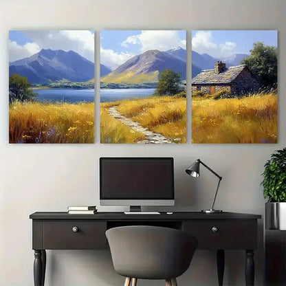 3pcs Glenveagh National Park Countryside Cabin Wall Art Set Canvas Unframed - High Quality Print 100% Australian Made Wall Canvas - Bella Home Decor