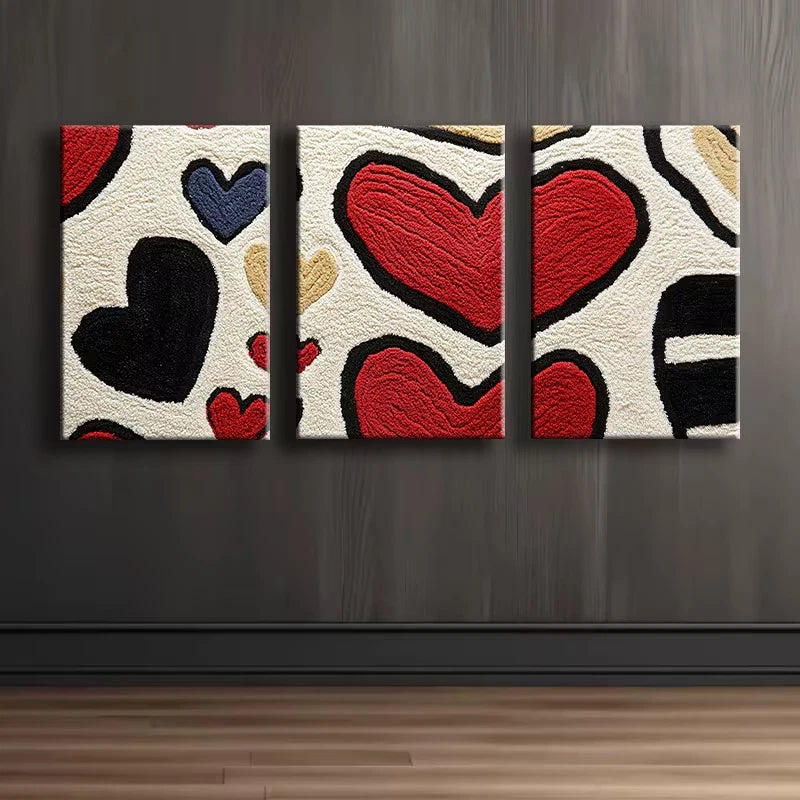 3pcs Red and black love Illustration Wall Art Set Canvas Framed 50x70cm - High Quality Print 100% Australian Made Wall Canvas Ready to Hang