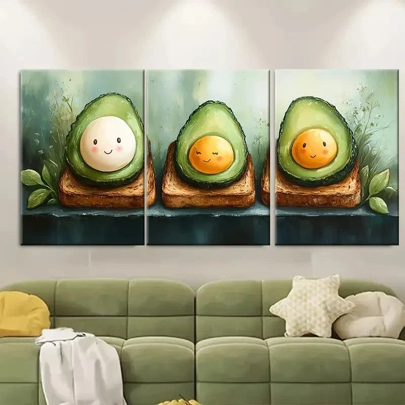 3pcs Breakfast Painting Avocado Toast and Eggs Metal Print Ready to Hang Art - Bella Home Decor