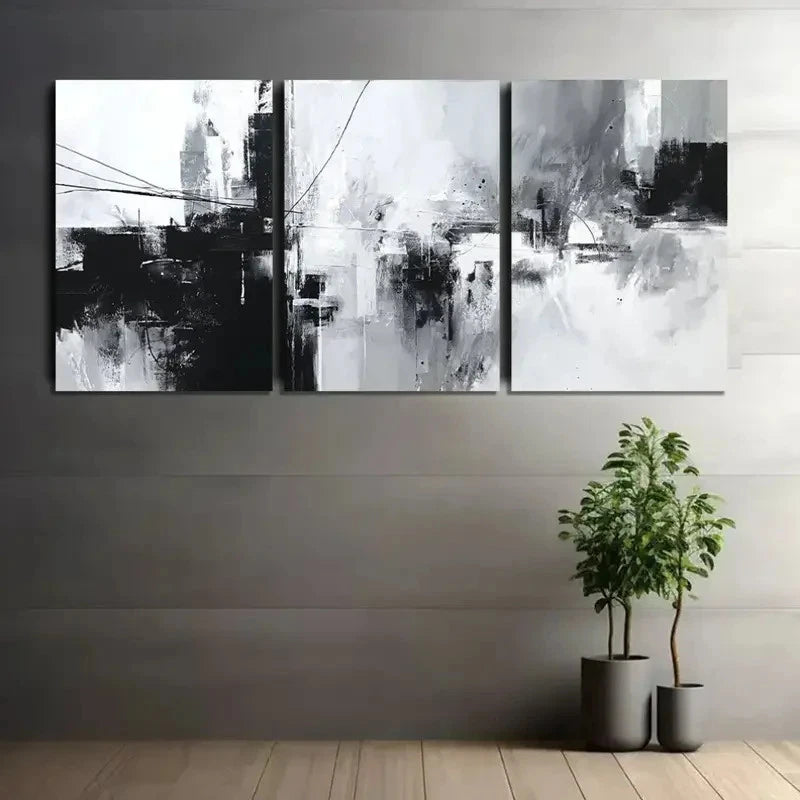 3pcs Black & White Wire Abstract Art Posters Metal Print Ready to Hang Art - Bella Home Decor