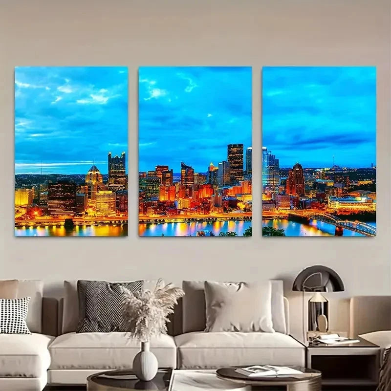 3pcs Pittsburgh Pennsylvania Skyline Metal Print Ready to Hang Art