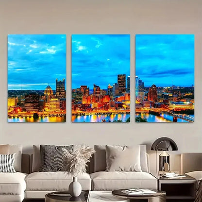 3pcs Pittsburgh Pennsylvania Skyline Metal Print Ready to Hang Art