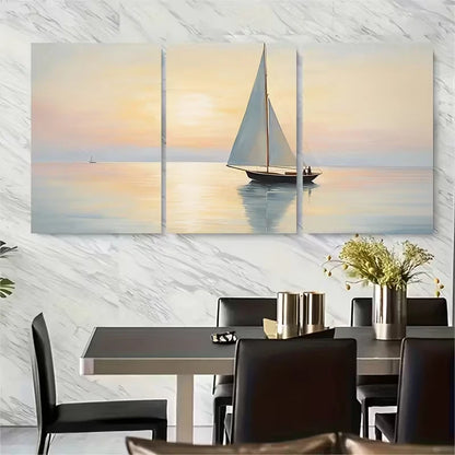 3pcs Coastal Vintage Nautical Seascape Sunset Metal Print Ready to Hang Art - Bella Home Decor