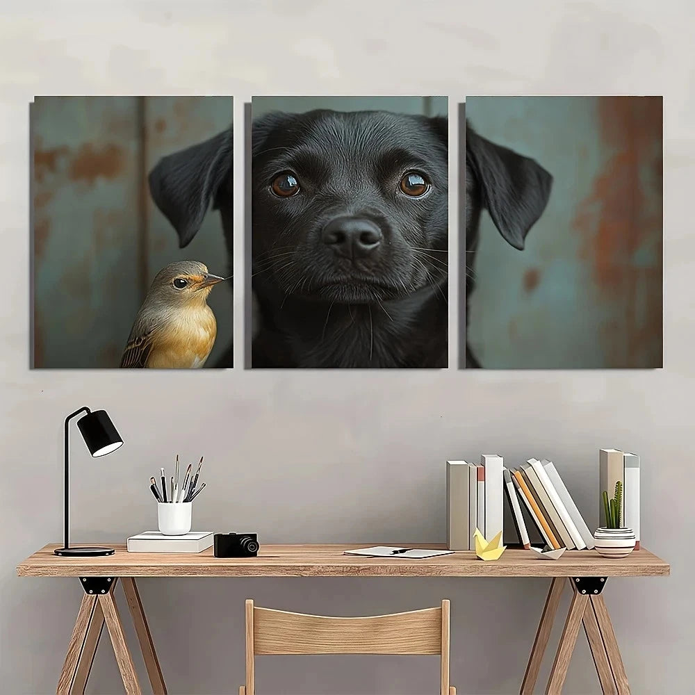 3pcs Black Dog & Bird Rustic Nature Metal Print Ready to Hang Art - Bella Home Decor