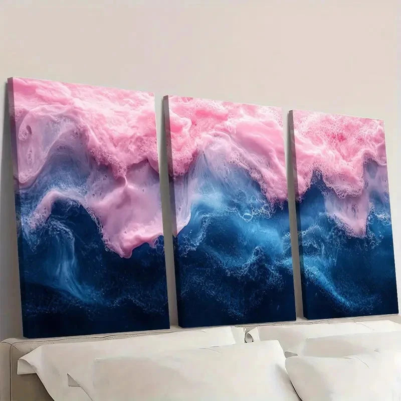 3pcs Pink and Blue Water Home Decor VN   Wall Art Set Canvas Framed 60x90cm - High Quality Print 100% Australian Made Wall Canvas Ready to Hang