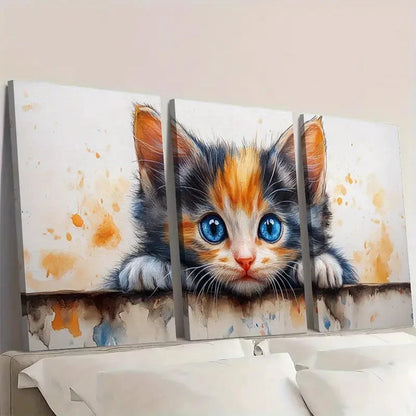 3pcs Calico Cat Painting Kitten CK    Wall Art Set Canvas Framed 40x60cm - High Quality Print 100% Australian Made Wall Canvas Ready to Hang - Bella Home Decor