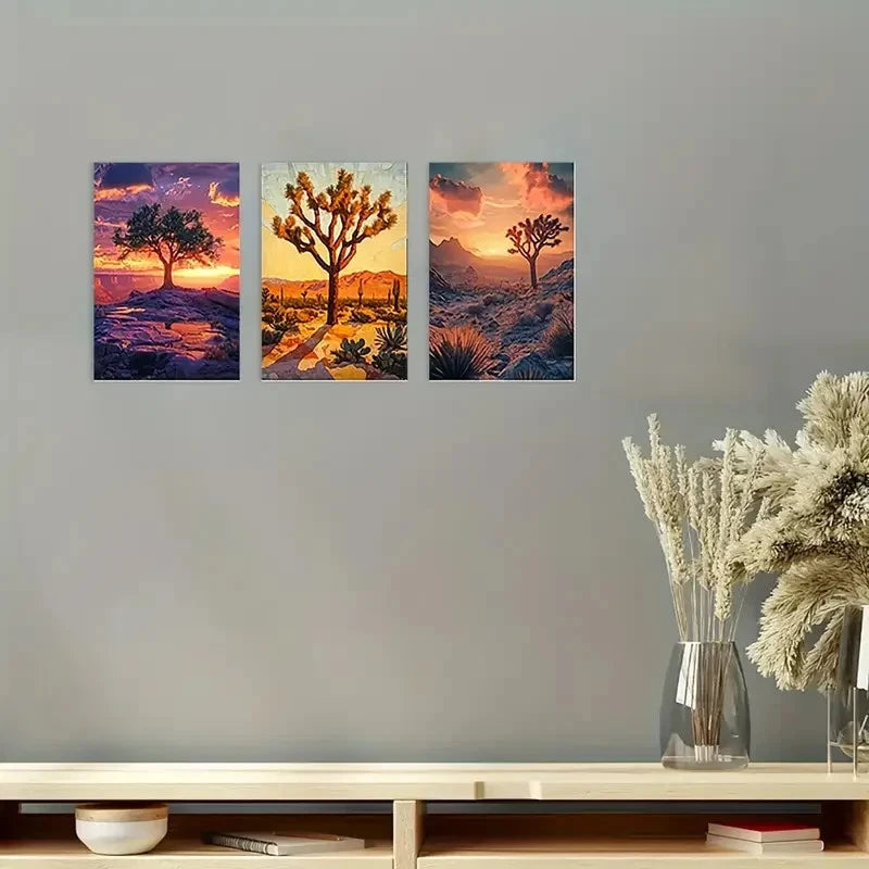 3pcs  Vibrant Cacti & Sunset Scenes W  Wall Art Set Canvas Framed 40x60cm - High Quality Print 100% Australian Made Wall Canvas Ready to Hang - Bella Home Decor