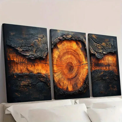 3pcs Tree Ring Wood Grain Desig  Wall Art Canvas Unframed - High Quality Print 100% Australian Made Wall Canvas - Bella Home Decor