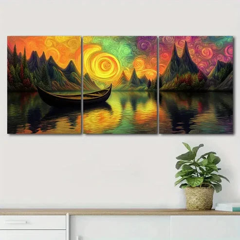 3pcs Colorful Boat Sailing on the River Perfect Wall Art Canvas Unframed - High Quality Print 100% Australian Made Wall Canvas - Bella Home Decor
