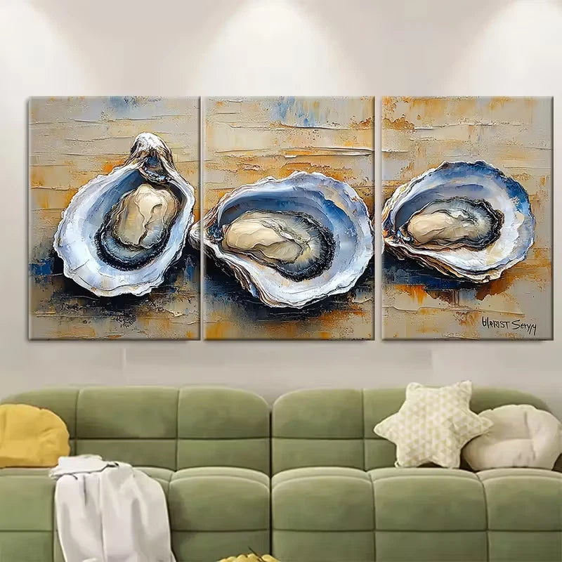 3pcs Oyster Painting Impasto Style Metal Print Ready to Hang Art