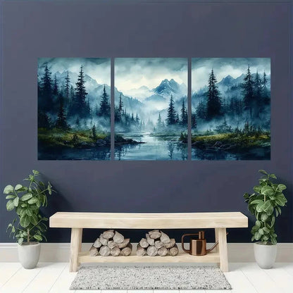3pcs Abstract Ocean Wave Blue & Green Minimalist Metal Print Ready to Hang Art - Bella Home Decor