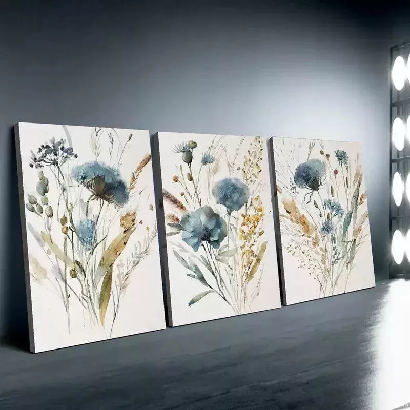 3pcs Wildflowers Florals, Minimalist Botanical Canvas Wall Art Set Canvas Framed 50x70cm - High Quality Print 100% Australian Made Wall Canvas Ready to Hang
