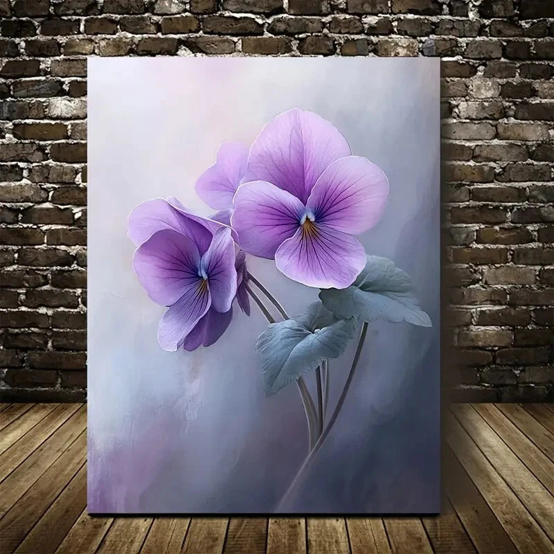 Beautiful Elegant Purple Blooms Violet Floral Painting 40x60cm Metal Print Ready to Hang - Bella Home Decor