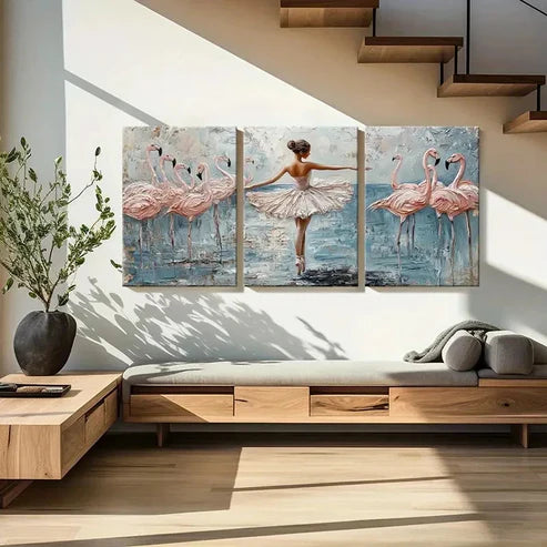 3pcs Elegant Flamingo & Ballerina Wall Art Set Canvas Unframed - High Quality Print 100% Australian Made Wall Canvas