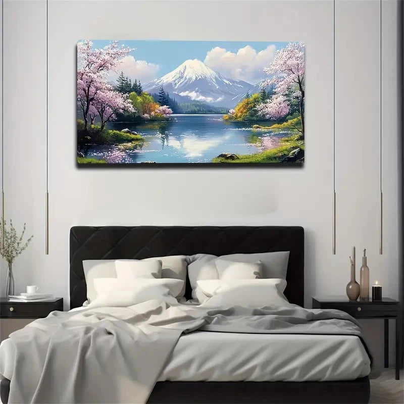 Cherry Blossoms & Snowy Wall Art Canvas Office Home Room Framed 120x60cm