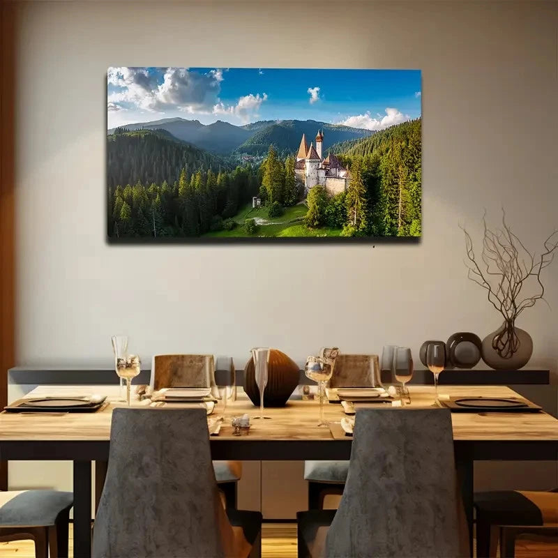 Enchanting Castle Theme Wall Art Canvas Office Home Room Framed 120x60cm