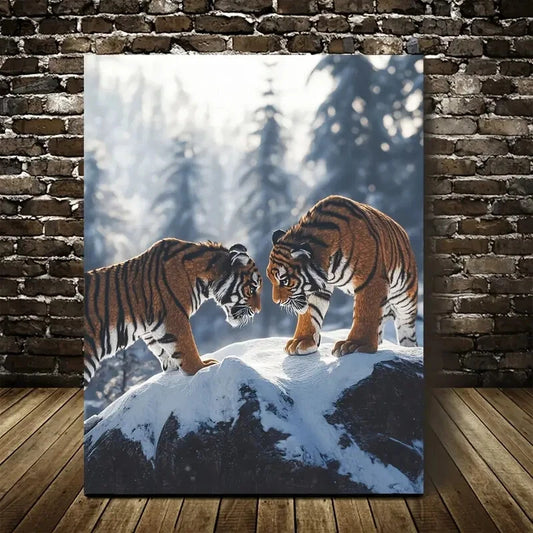Wildlife Scene with Cinematic Lighting Painting 40x60cm Metal Print Ready to Hang - Bella Home Decor
