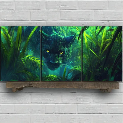 3pcs Leopard in The Grass Stunning Green Metal Print Ready to Hang Art - Bella Home Decor