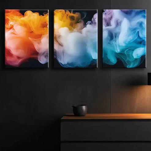 3pcs Colorful Smoke on a Black Background Wall Art Set Canvas Unframed - High Quality Print 100% Australian Made Wall Canvas - Bella Home Decor
