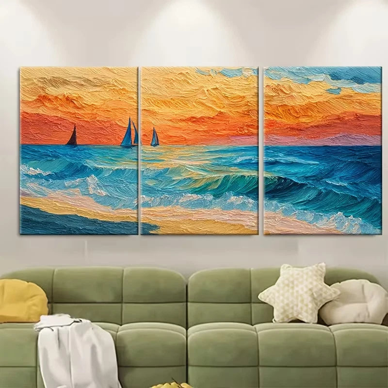 3pcs Sunset Over The Ocean Metal Print Ready to Hang Art