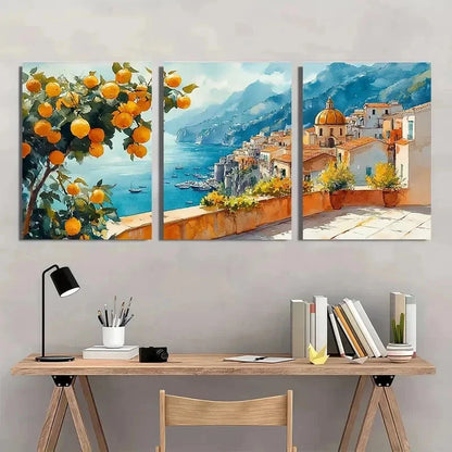 3pcs Tree Artwork Italian Cityscape Perfect Wall Art Set Canvas Framed 60x90cm - High Quality Print 100% Australian Made Wall Canvas Ready to Hang