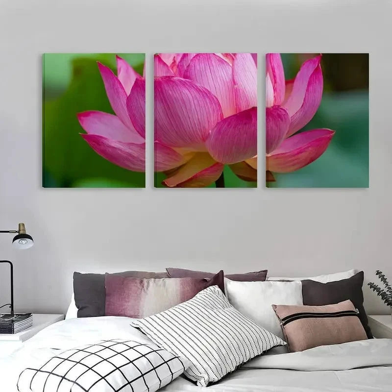 3pcs Pink for Lotus flower Blooms in the Center   Wall Art Set Canvas Framed 40x60cm - High Quality Print 100% Australian Made Wall Canvas Ready to Hang
