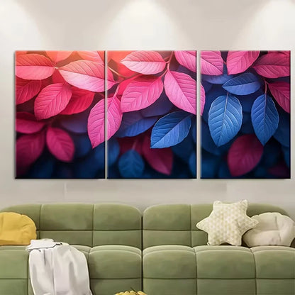 3pcs Tropical Blue Pink Leaf Metal Print Ready to Hang Art