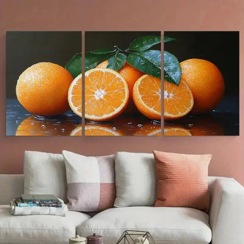 3pcs Vibrant Orange Fruit Citrus Metal Print Ready to Hang Art - Bella Home Decor