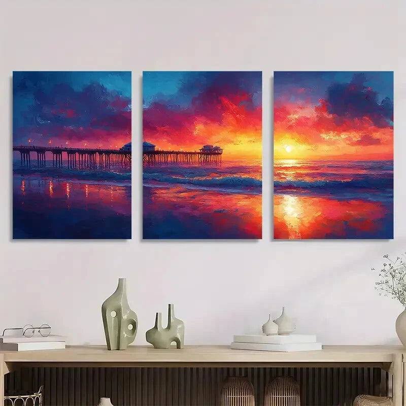 3pcs California Beach Pier Sea Retro Vintage Metal Print Ready to Hang Art - Bella Home Decor