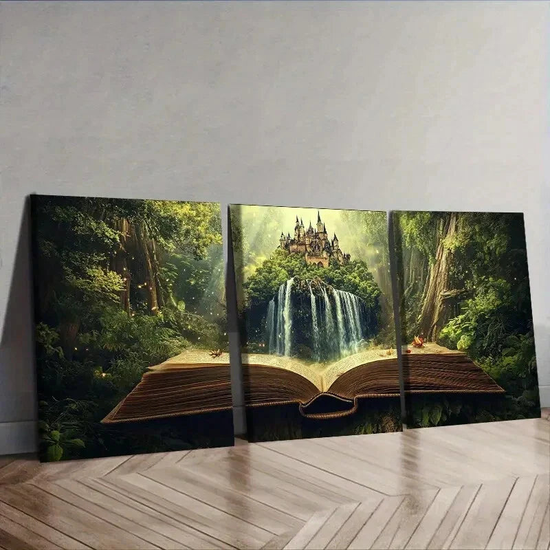 3pcs Book scenery Wall Art Canvas Unframed - High Quality Print 100% Australian Made Wall Canvas - Bella Home Decor