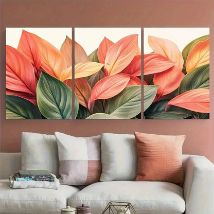 3pcs Cordyline Fruticosa Leaves Exotic Tropical Metal Print Ready to Hang Art - Bella Home Decor