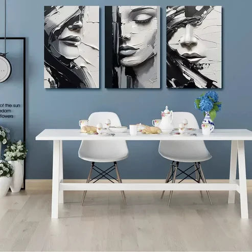 3pcs Abstract Minimalism Black and White Lines Human Face Wall Art Canvas Unframed - High Quality Print 100% Australian Made Wall Canvas - Bella Home Decor